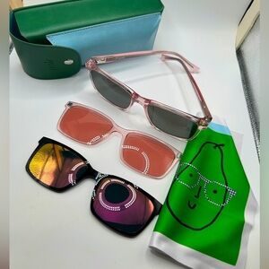NWOT Pair Kirby Sunglasses Pink Black Mirror 2 Magnetic Frames Lens